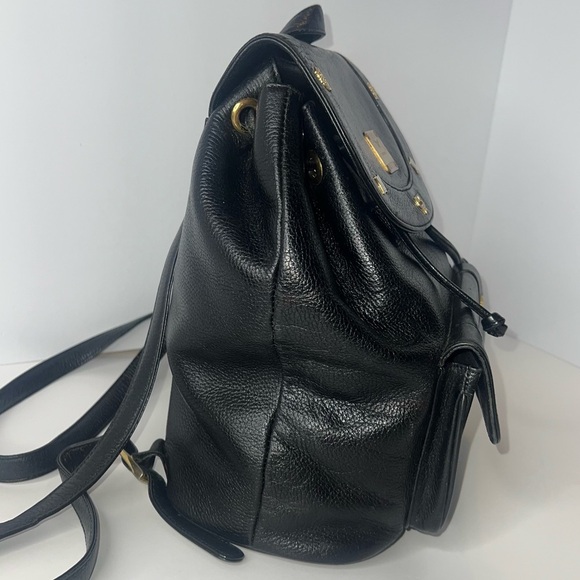 Mcm Black Calf Pebbled Leather Multi Gold Studded Flap Drawstring Backpack🖤 - Picture 4 of 16